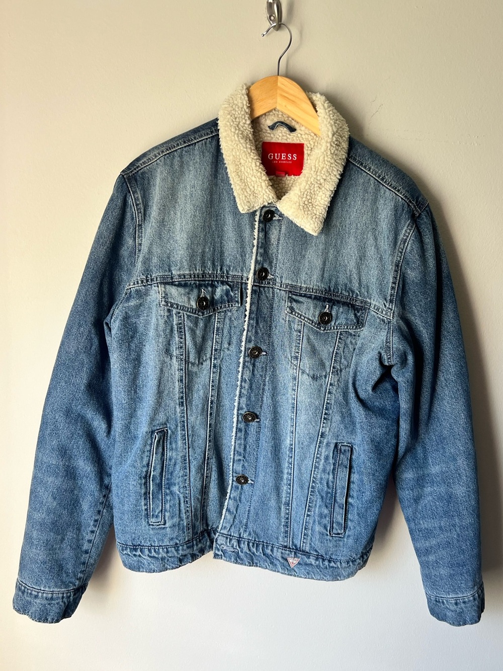 GUESS Denim Jacket with Sherpa Collar Size L Pre-Owned